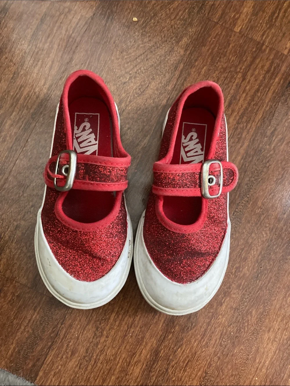Vans Kids Red Glitter Mary Jane Buckle Shoes Sz 9